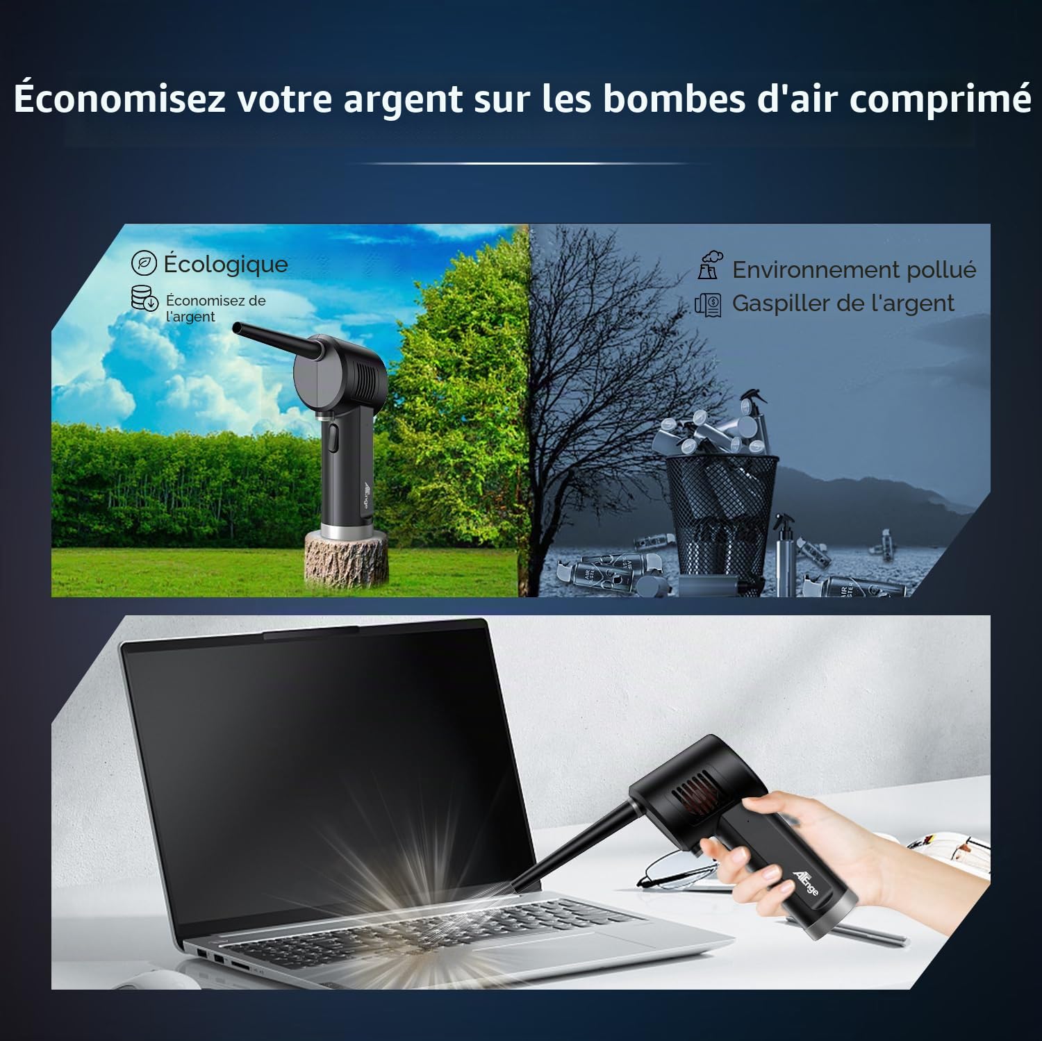 Bombe d'air Comprimé, Dépoussiérant Puissants électrique,Plumeau à air électrique 33000 tr/min, avec câble USB et brosse de nettoyage, pour ordinateur, clavier,voiture, maison pour animaux domestiques