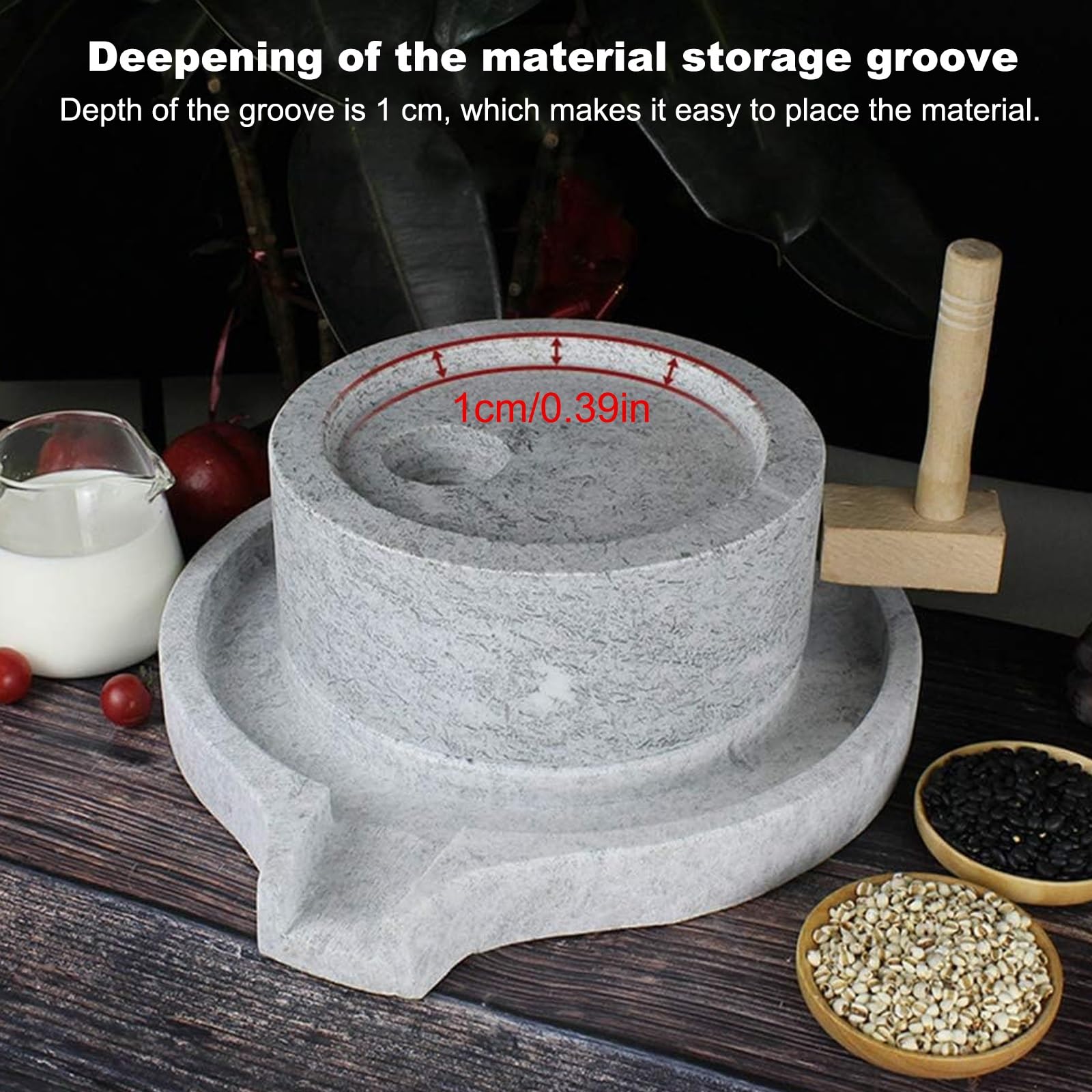 Natürliche Granit Gülle Mühle,Handmade Steinmühlen,dass,Stein Kornmühle mit hölzernen Rahmen,manuelle Kornmühle für Mehl,leicht zu reinigen und zu demontieren,für die Benutzerfreundlichkeit(25cm/9.8in