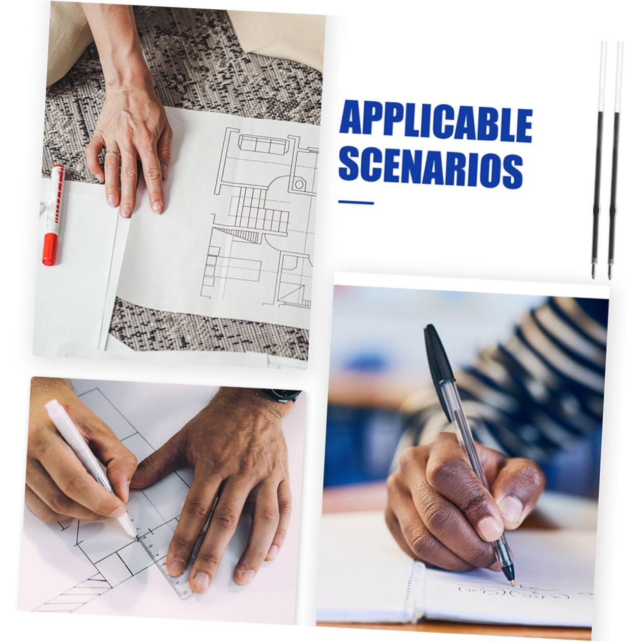 SHINEOFI 800pièces Recharges De Stylo à Bille Remplacements Rapides Et Écrits Fluides Pour Fournitures De Bureau Noirs Et Bleus