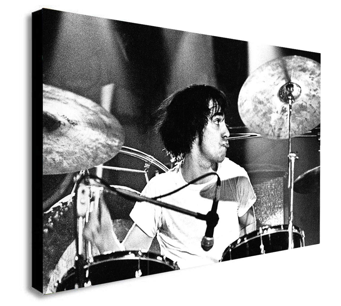 Fab Multi-Color Keith Moon - Drummer - The Who Rock Band - Canvas Framed Wall Art Print - Various Sizes (A4 12X8 Inches)