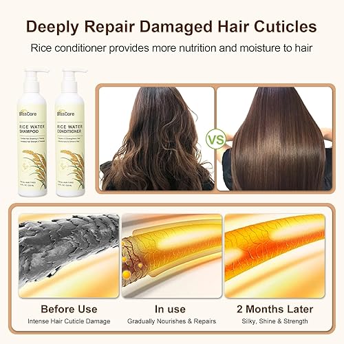 Miniatura 6 de Set de champú y acondicionador de agua de arroz, fortalece y revitaliza el cabello, nutre el cabello dañado para mujeres y hombres, cuidado del