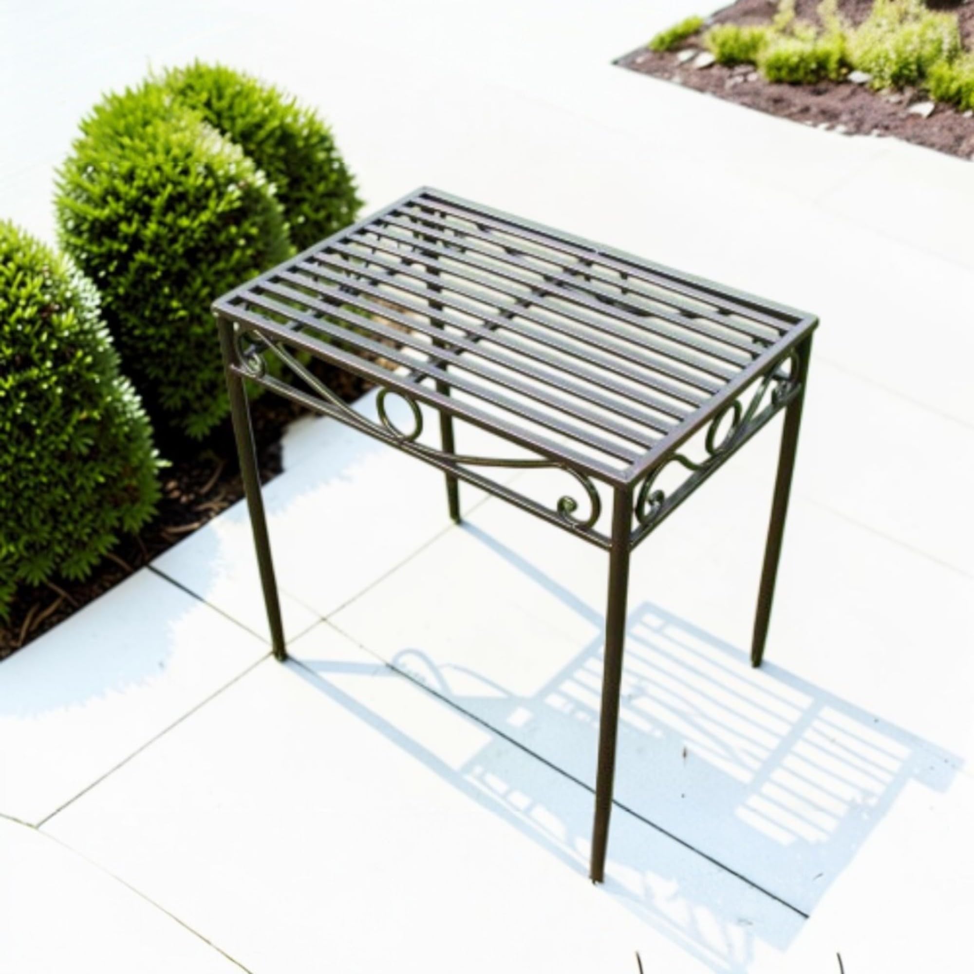 The Garden Marketplace Versailles Metal Table in Antique Bronze Effect, Large Side Table or Plant Stand for Indoors and Garden, Fully Assembled, 58cm Wide x 59cm Tall
