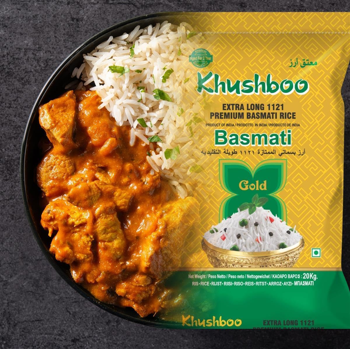 Khushboo Gold Premium 1121 Basmati Reis - 2x 20 kg - indischer Langkornduftreis - ohne Zusätze & höchste Qualität - ideal für Reisgerichte mit Relish & Chutney - angebaut in der Himalaya Region