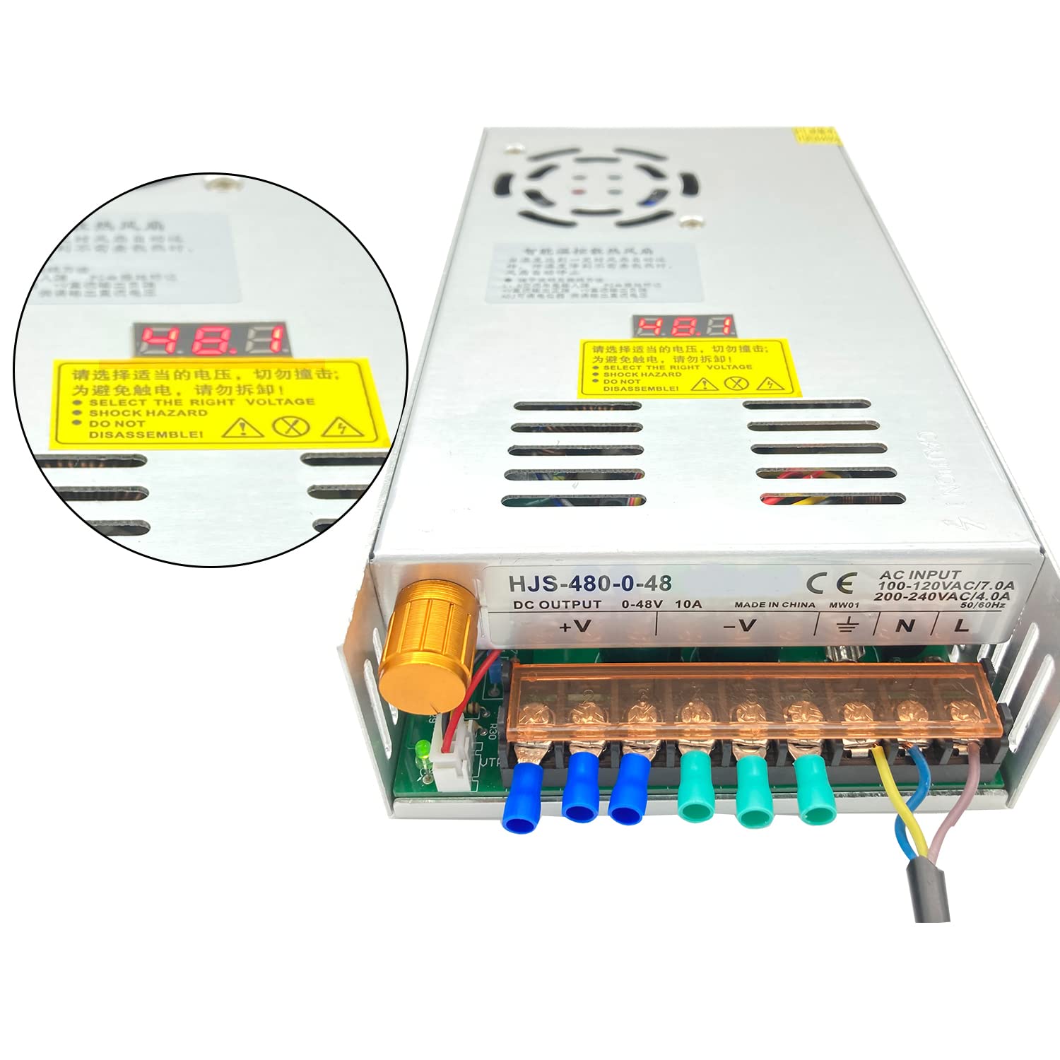Lianshi trasformatore AC-DC 0-48V regolabile 10A480W tensione display digitale Alimentazione switching regolata DC Adatto per motori di controllo della velocità DC, sistemi di stampanti 3D