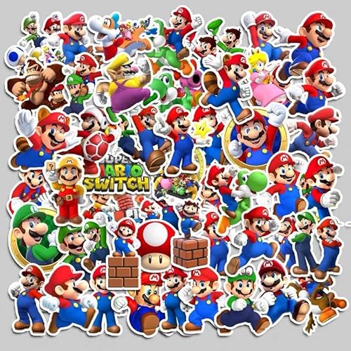 Mario Stickers Pack 100pcs The Game Mario Stickers-Waterproof Vinyl Laptop Stickers-Suitable for Skateboard Travel Case Notebook Phone Car Bike Graffiti Decals,Kid/Teen Gift