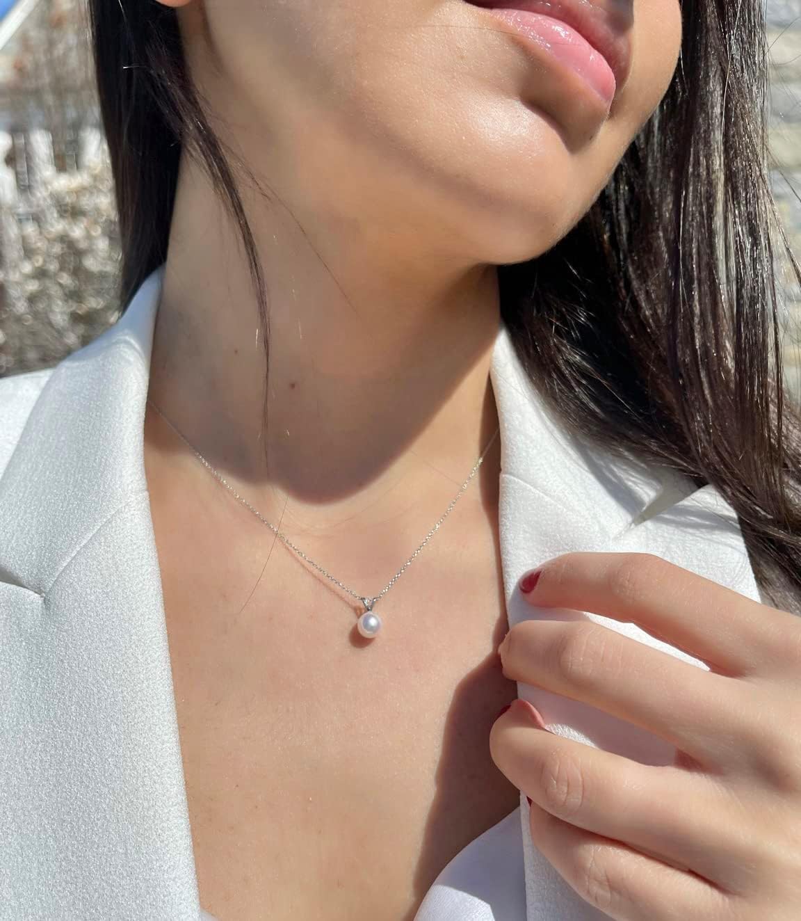 Blue Ocean Pearls Freshwater Pearl Pendant 7.0-7.5mm with .925 Sterling Silver Adjustable Chain 16"-18", Pendant Necklace Jewelry - Image 2