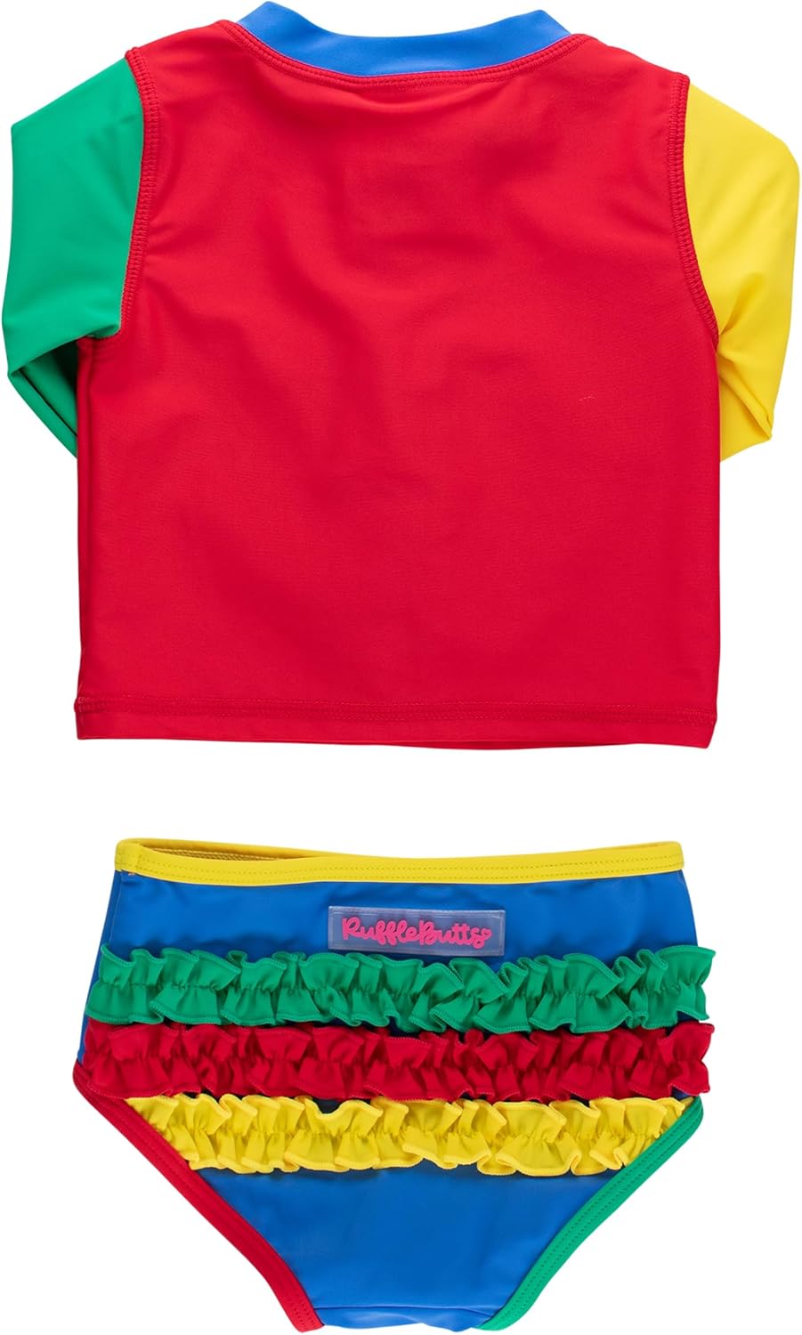 RuffleButts® Baby/Toddler Girls Long Sleeve Rash Guard 2 Piece Swimsuit Set w/UPF 50+ Sun Protection with Zipper