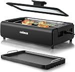 Indoor Grill,Smokeless Electric Grill,1200W Korean BBQ Grill with Non-stick Removable Grill Plate & Griddle Plate,LED Smart Display & Tempered Glass Lid,Adjustable Temperature,Black