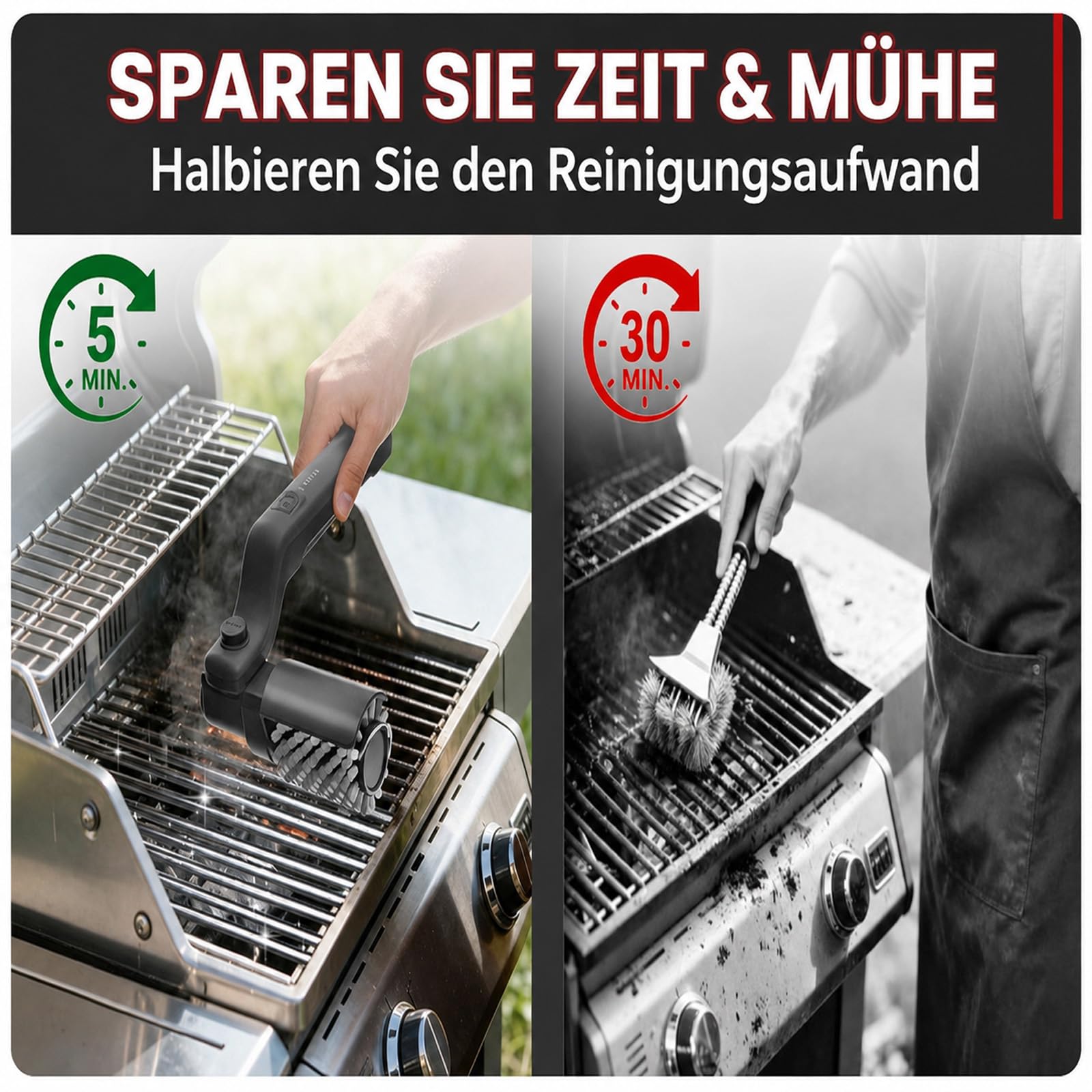 Vivalyo Grillmeister Pro, Grillmaster Pro Brush, Um 180° Verstellbar, 3 Reinigungsmodi, Austauschbare Edelstahl-Bürstenköpfe, Wasserdicht Nach Ipx7, USB-C-Anschluss