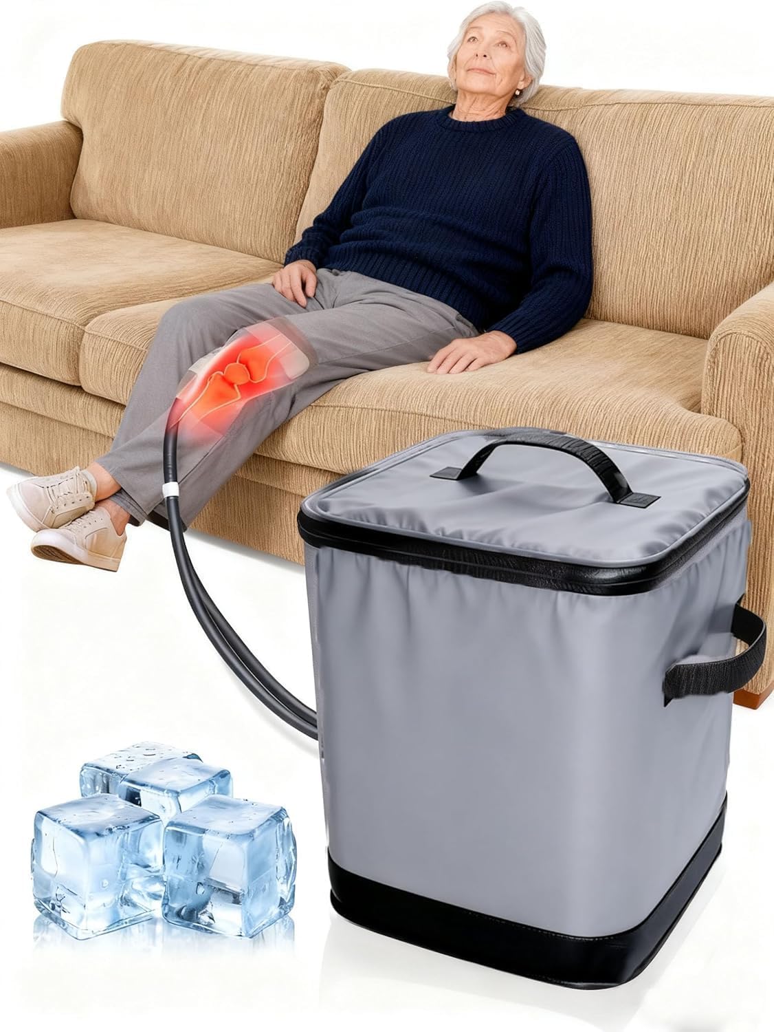 Ice Therapy Machine Cold Therapy System Machine, Programmable Cold Compression System with Quiet Pump, Portable Unit for Arm, Ankle, Thigh, Leg Joint