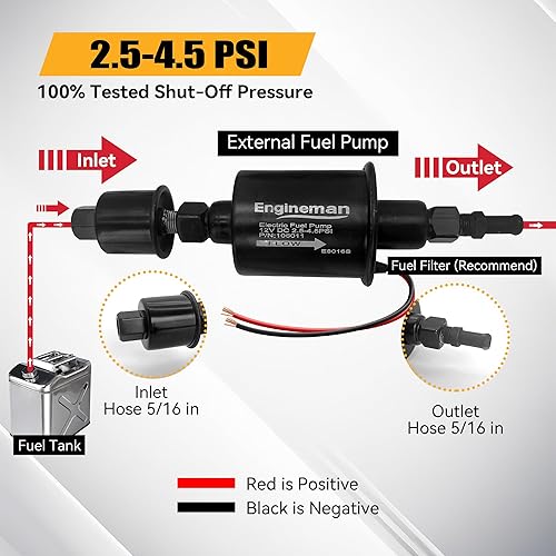 Miniatura 4 de Bomba de combustible eléctrica universal 12V 2.5-4.5 PSI en línea externa 516 pulgadas compatible con carburador marino diesel a gas marino E8016S
