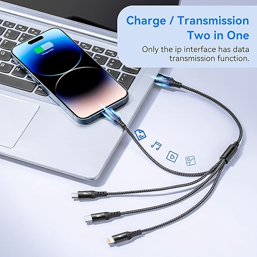 Miniatura 3 de RULUS Cable de carga múltiple corto 2 unidades13.8 in, cable multiUSB 4 en 1, cable de carga rápida trenzado, cable de carga USB universal con