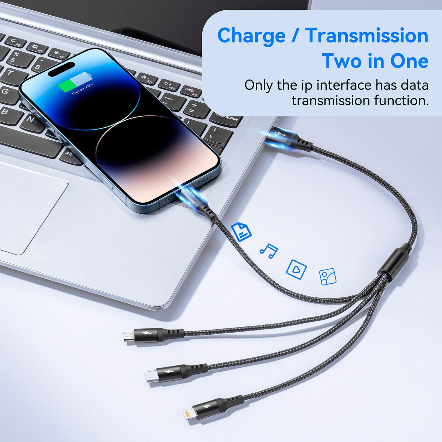 RULUS Multi USB Kabel [2Stück,35cm] 4 in 1 Multi Ladekabel Nylon Schnell Ladekabel Mehrfach Ladekabel mit Typ C Lightning Micro USB für Phone15/14/13, Android Phones,Tablets und Mehr