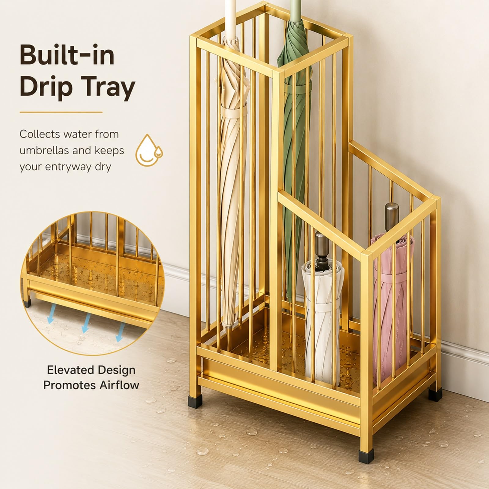 Soporte Para Paraguas Vertical Alto Metálico Para Interiores | Soporte para paraguas para recibidor, apto para hoteles, oficinas, hogares y locales comerciales(A,62x25x20cm)