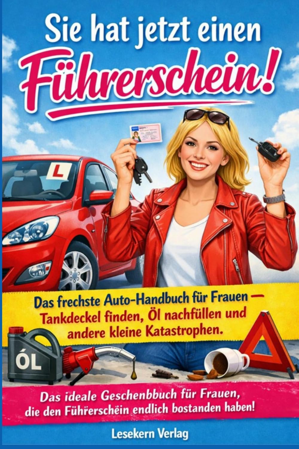 Sie hat jetzt einen Führerschein!: Das frechste Auto-Handbuch für Frauen – Tankdeckel finden, Öl nachfüllen und andere kleine Katastrophen (Führerschein bestanden! – Humorvolle Auto-Geschenkbücher)