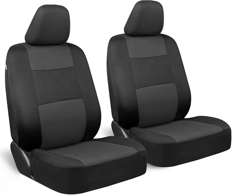 BDK PolyPro Pack de 2 fundas para asientos delanteros de auto Set en carbón/negro - Fundas para asientos delanteros para autos Camiones Furgonetas SUV Sedanes, Fácil de instalar Protección de la funda para asientos delanteros de auto, Accesorios para autos de ajuste universal