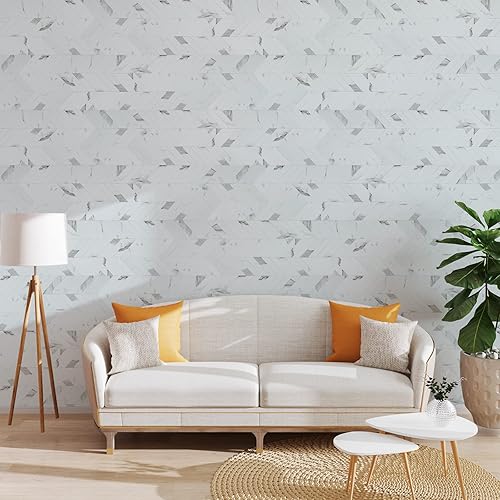 Miniatura 2 de 10 hojas de mármol blanco PVC despegar y pegar, azulejos de pared autoadhesivos con patrón de espiga para cocina y baño