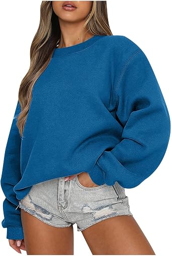 Ribbed Crewneck Sweatshirts for Women Trendy Comfy Oversized Sweatshirts Casual Long Sleeve Pullover Tops