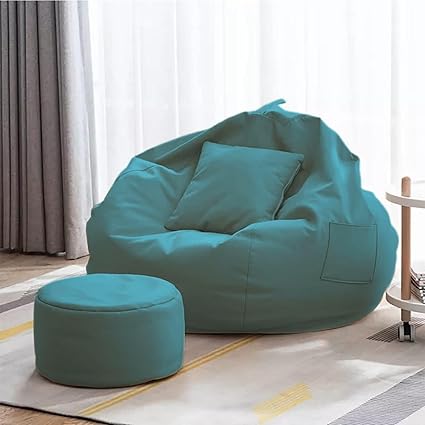 KAM'S LIEU Faux Leather Bean Bag Cover with Relaxing Footrest & Cushion Cover Only Color & Size- (Aqua)