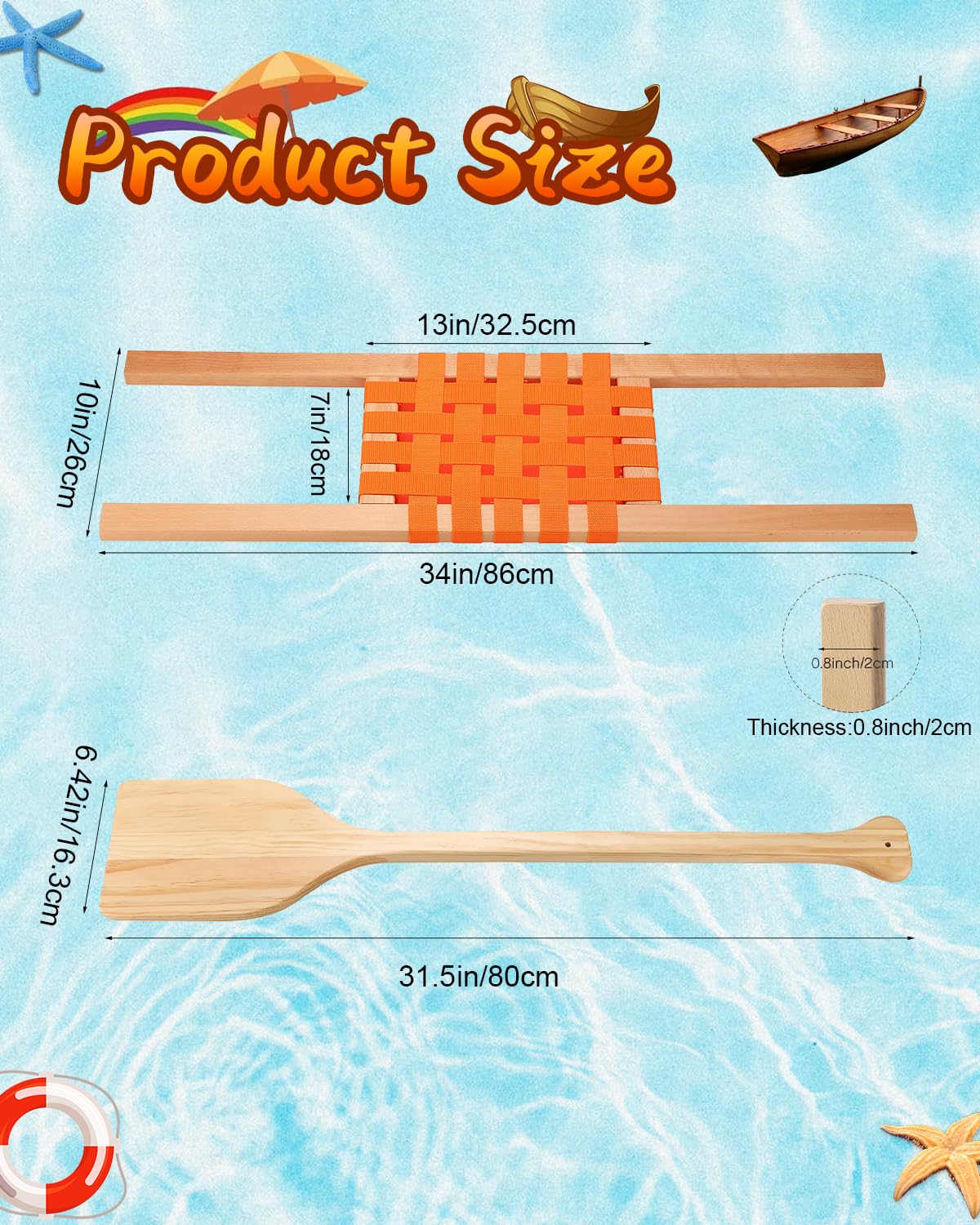 Juego de 2 asientos de canoa de madera de pino de 34 pulgadas con paletas de haya maciza de 32 pulgadas, ligero y ergonómico, accesorios de repuesto perfectos para canoa y kayak