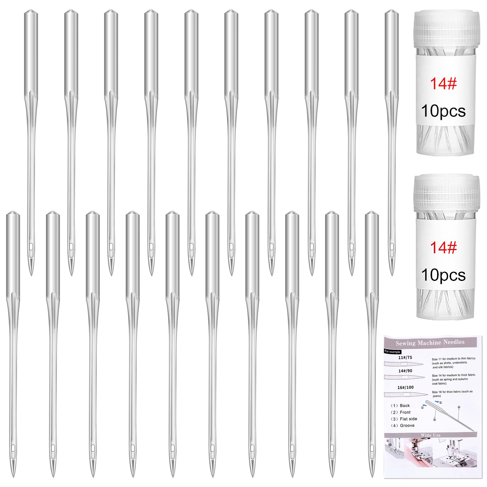 20 Pcs Sewing Machine Needles, 90/14 Universal Machine Needles with Instruction, Sharp Sewing Machine Needles for Home Sewing Machine