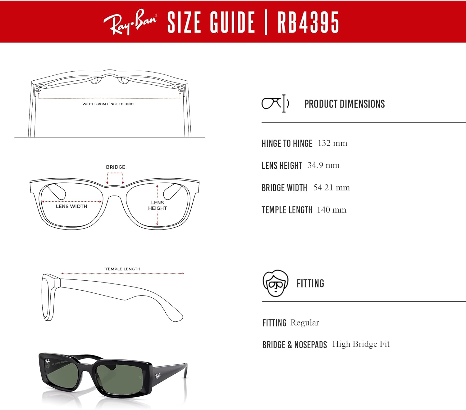 Ray-Ban RB4395 Kiliane Rectangle Sunglasses for Men for Women +BUNDLE with ACCESSORY EYEWEAR KIT - Image 6