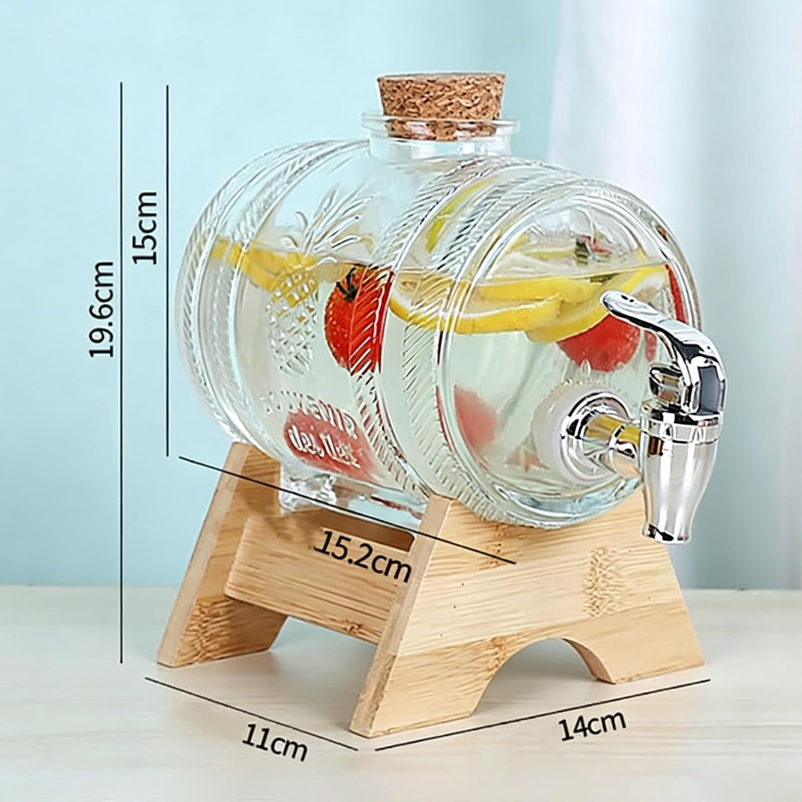 Dozownik wody ze szkła 1L/3L/5L z kranikiem, stojakiem i korkowymi nakrętkami, 100% szczelny dozownik lemoniady, przezroczyste szklane słoiki do biura, na kemping, soki i napoje 1L