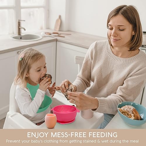 Miniatura 10 de Sperric Baberos de silicona para bebé, babero de silicona suave con atrapasador de alimentos y material impermeable, ajuste ajustable para bebés y