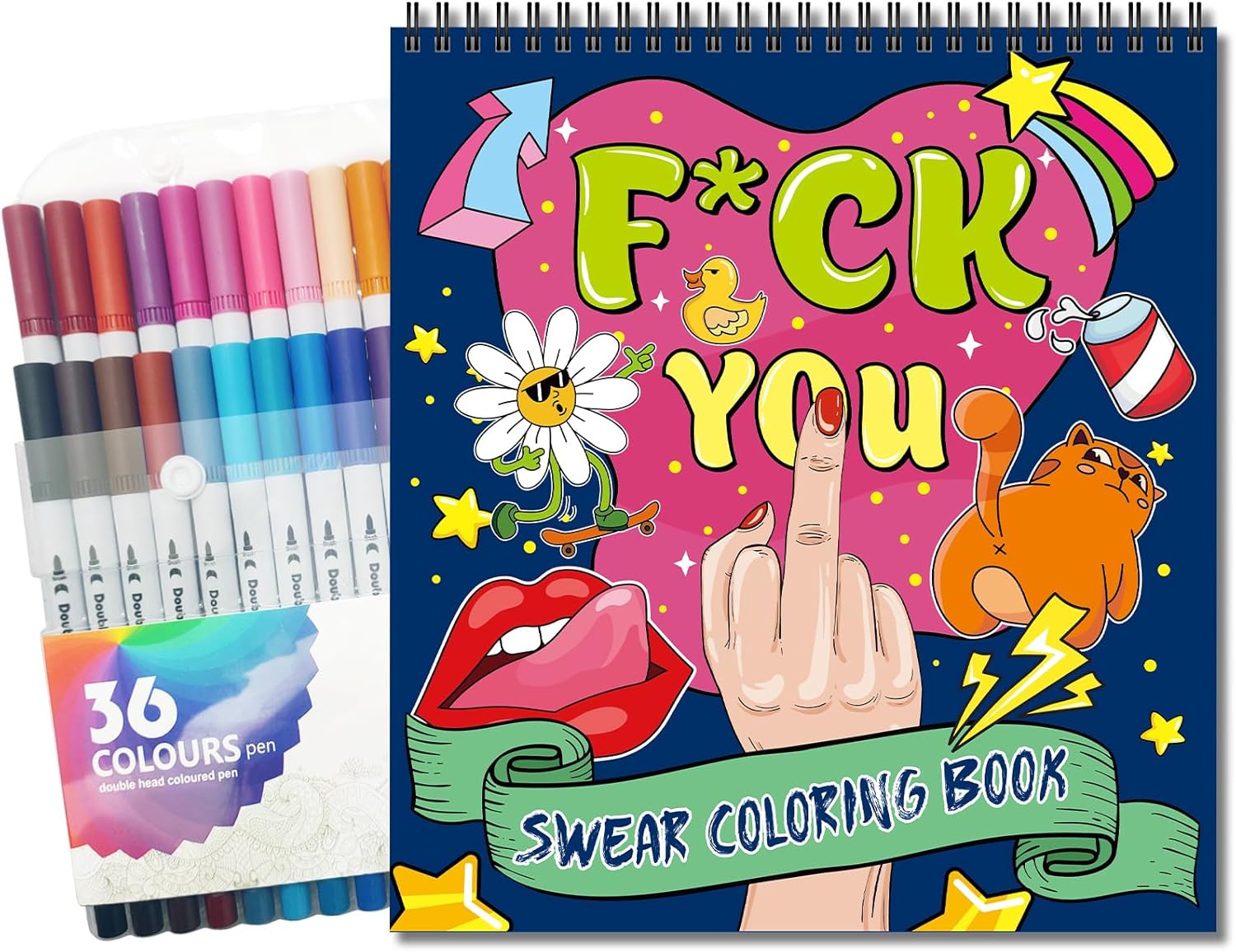 OSIMIG Swear Word Colouring Books for Adults, Bold and Easy Adult Colouring Books Set for Stress Relief with 36 Felt Tip Pens