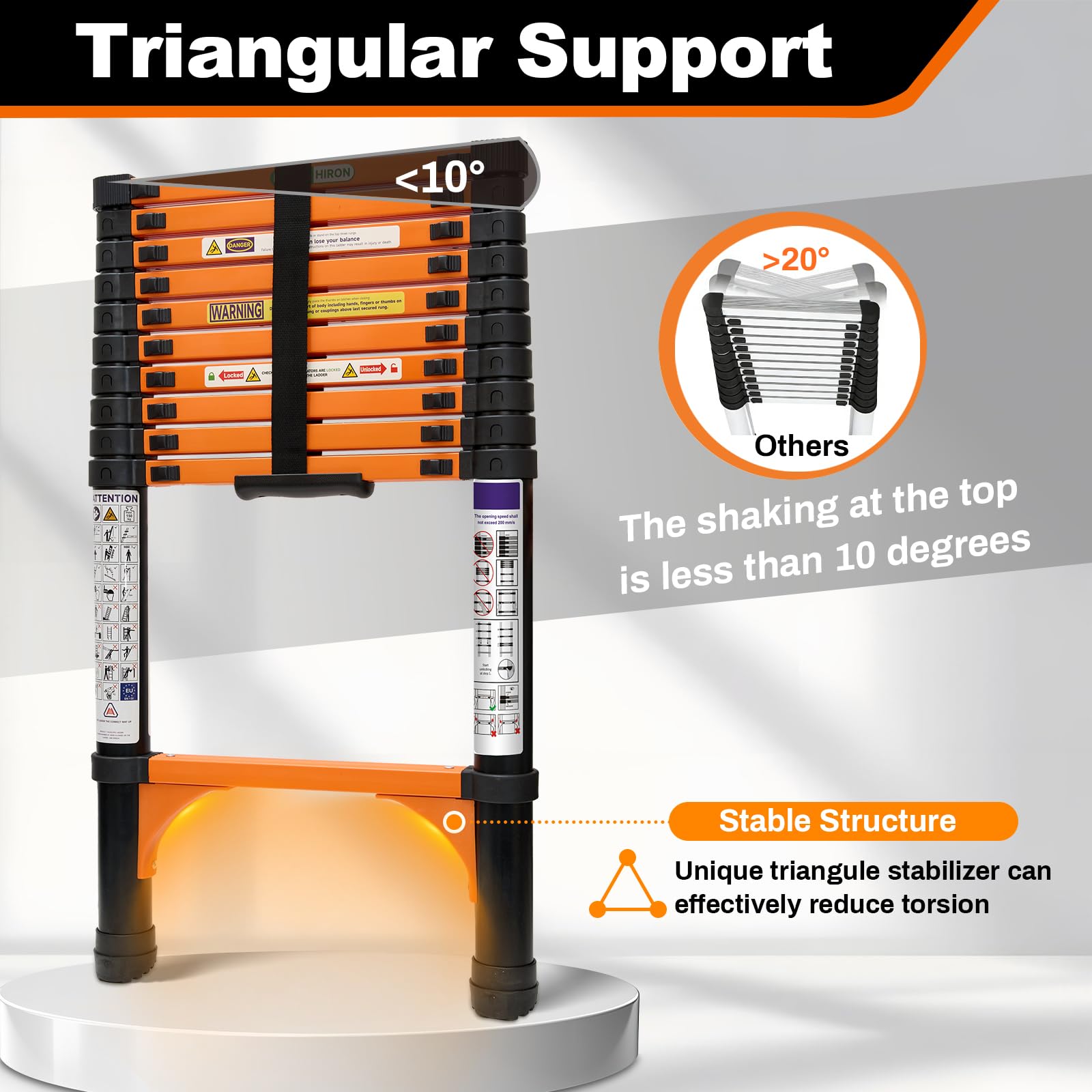 3,2m Escalera telescópica, escalera plegable de alta calidad extensible con estabilizador, escalera plegable antideslizante portátil multiusos para el hogar y exteriores para autocaravanas