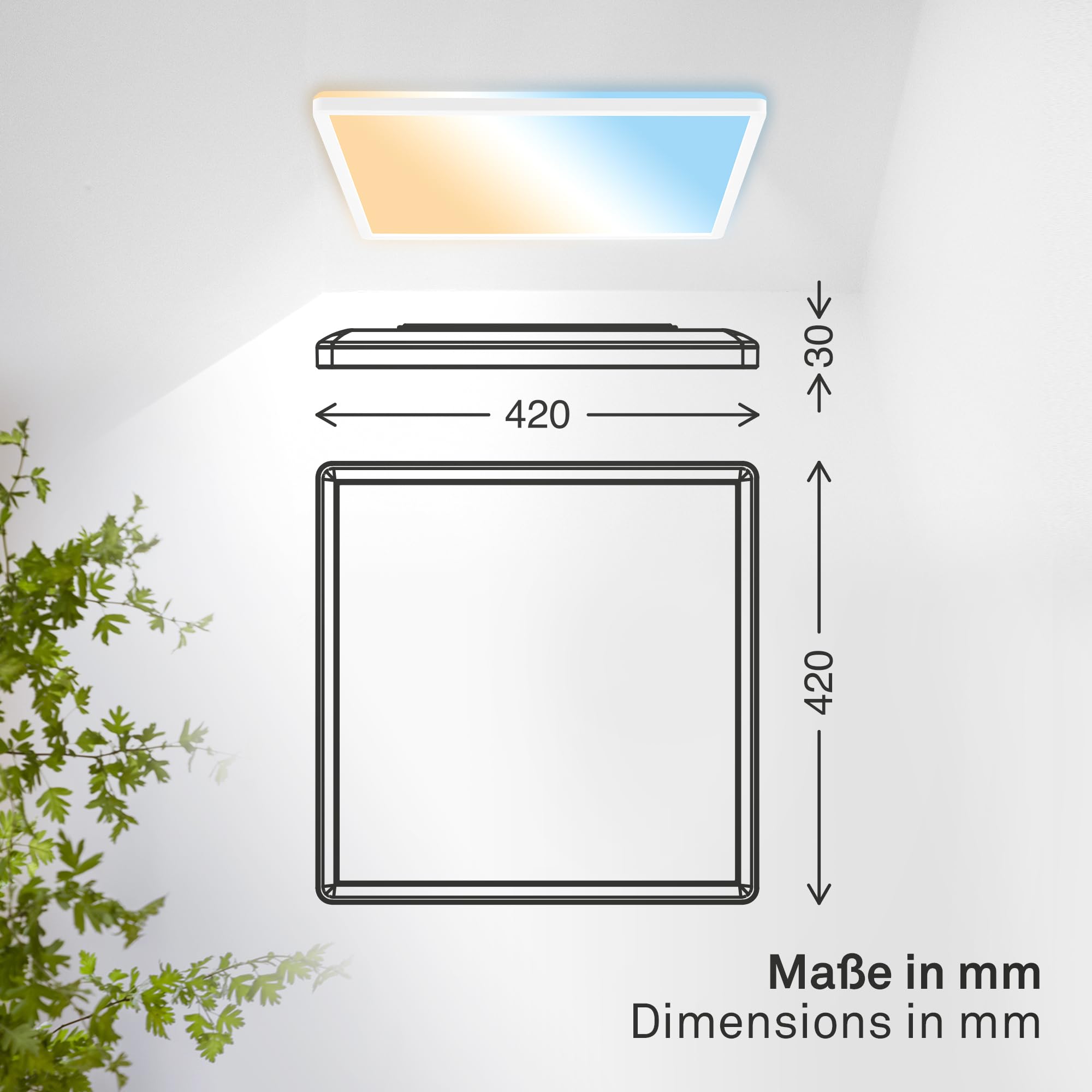 B.K.Licht - LED Deckenlampe, Flach, Dimmbar, Indirektes Licht, CCT warmweiß bis tageslichtweiß, IP44, Panel, Deckenleuchte, Kinderzimmer, Wohnzimmerlampe, Badezimmer Lampe, 42x42x3 cm, Weiß