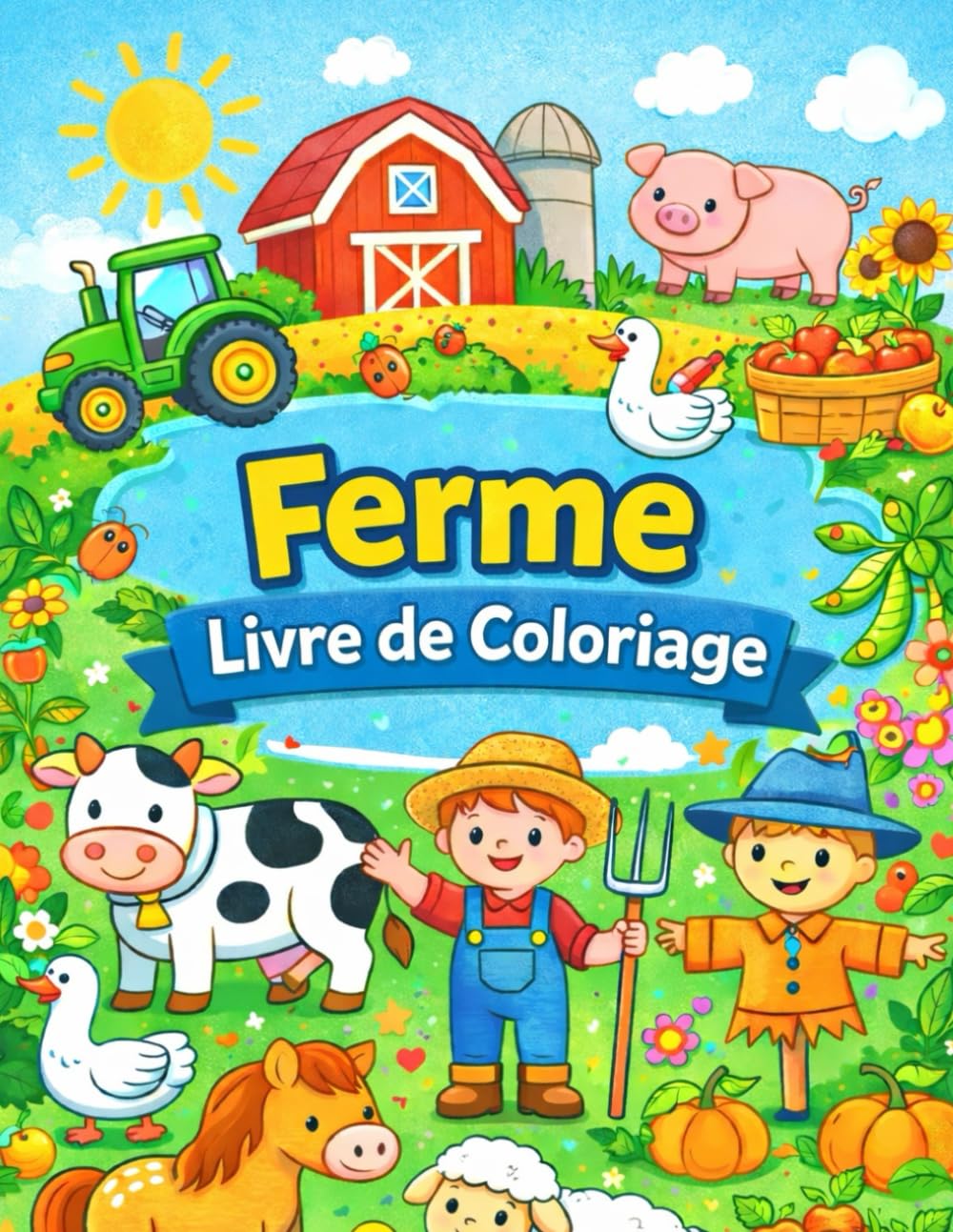 Coloriage Ferme pour Enfants: Livre de coloriage facile pour enfants de 3 à 8 ans avec animaux de la ferme, tracteurs et scènes de la campagne