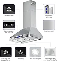 Vista 5 de EKON Campana extractora de pared de 30 pulgadas, campana extractora convertible sin conductos de acero inoxidable 900CFM con control táctil de 4