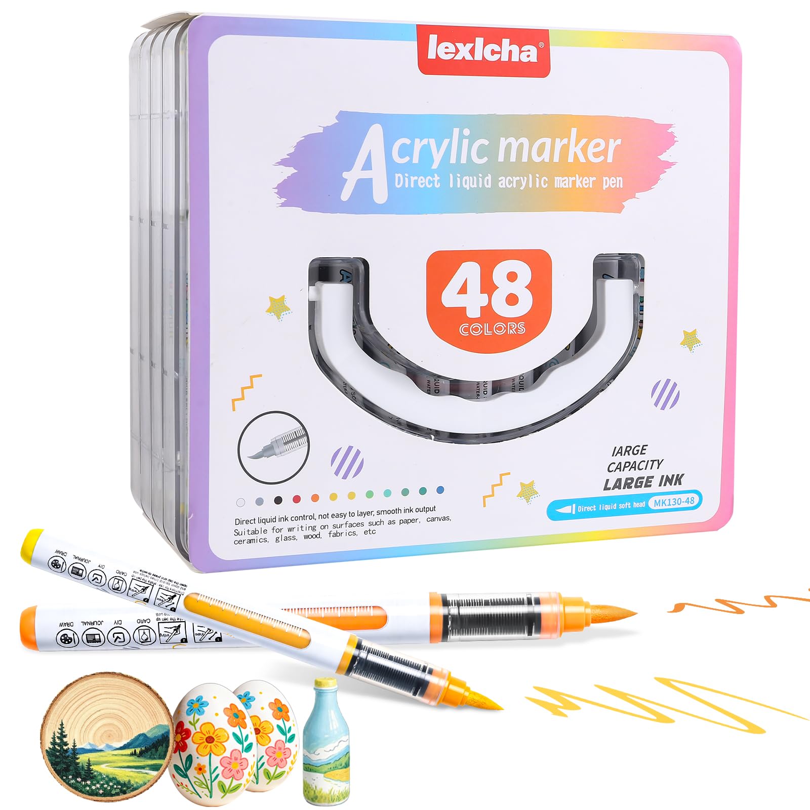 LEXICHA 48 Vivid Colors Acrylic Paint Markers with Portable Storage Case | Soft Brush Tip…