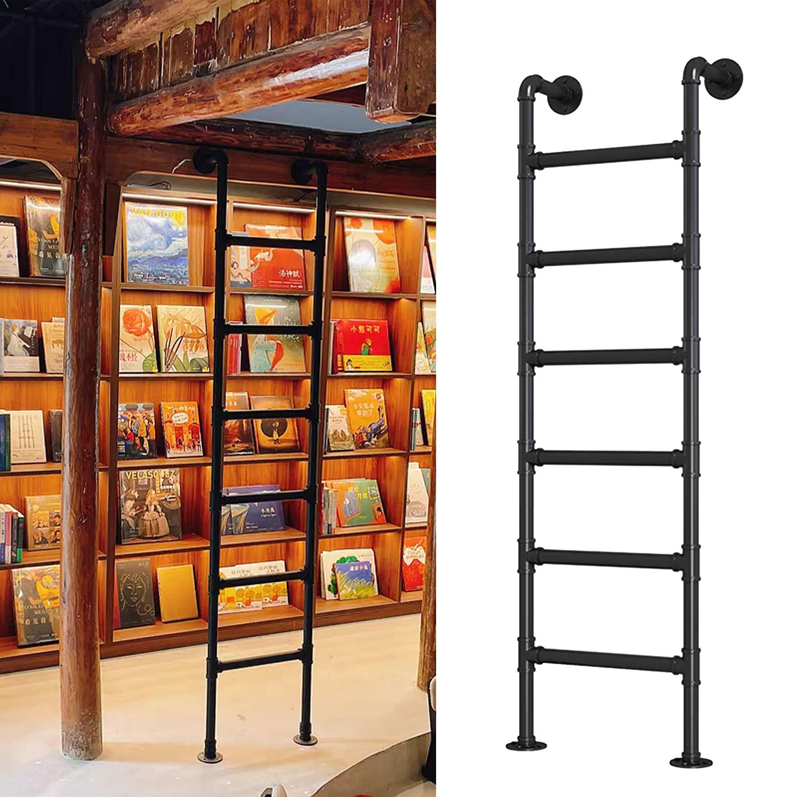 Scala a pioli in metallo per soppalco, biblioteca, scala a castello per soffitta nera montata a parete, carico 330 libbre, scala di uscita per finestre da seminterrato, scale di fuga di emergenza(180c