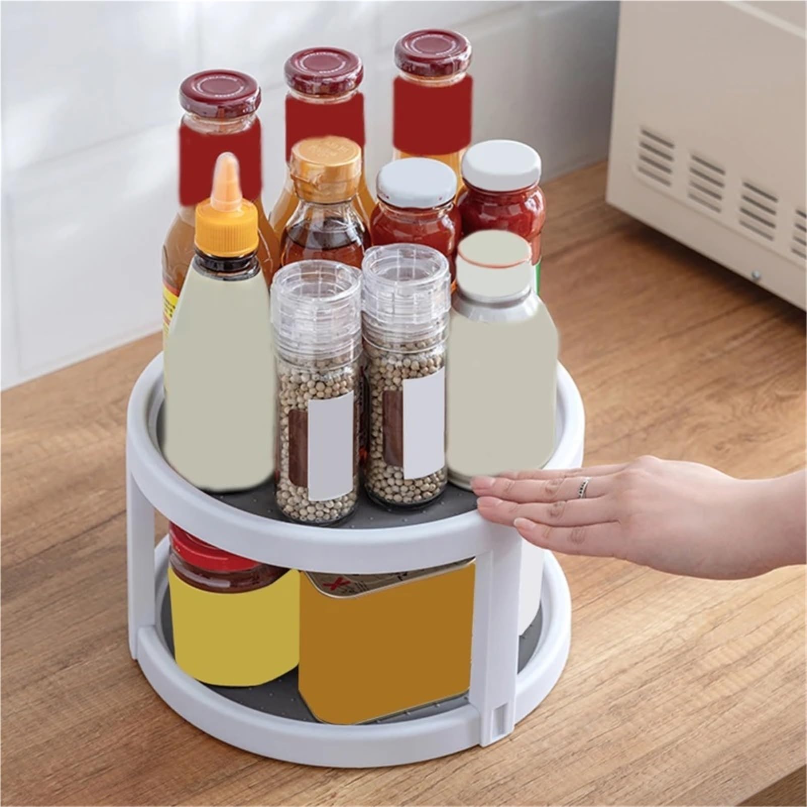 Estante giratorio for especias de 2 piezas, bandeja almacenamiento multifuncional for encimera cocina, estante for cosméticos y condimentos para Nevera, Cocina(3x30cm)