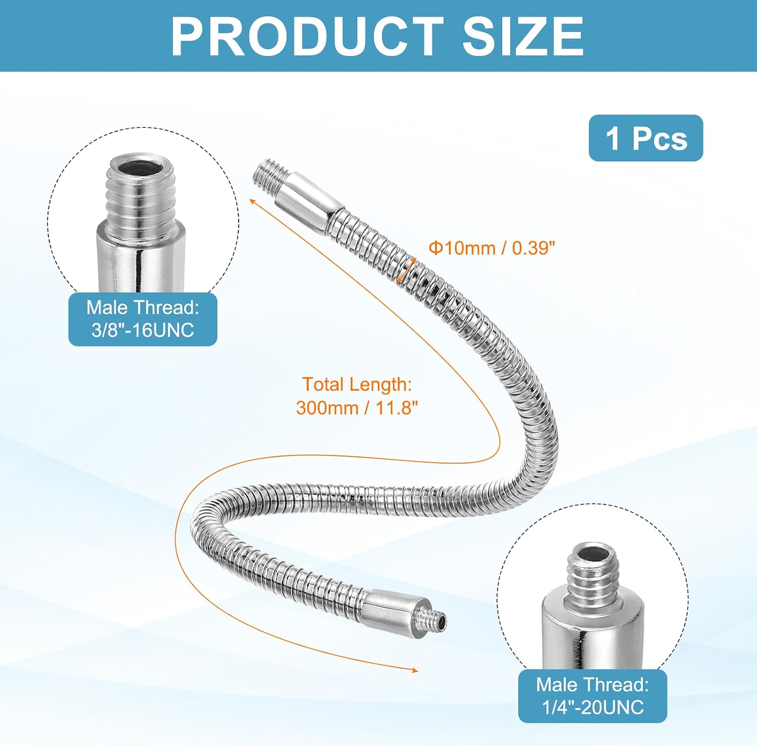 PATIKIL 12" Gooseneck Tube 1/4" Male to 3/8" Male Thread Heavy Duty Chrome image 2