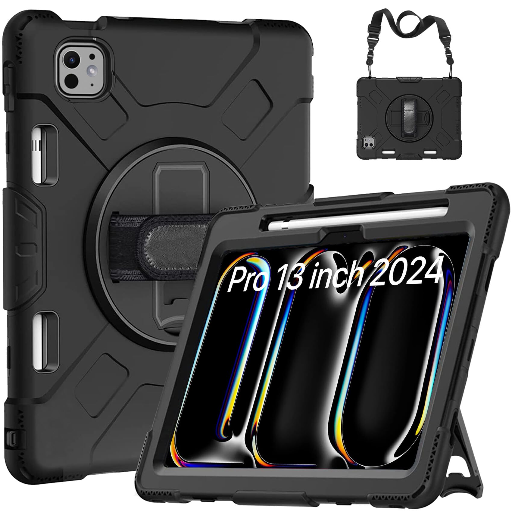 Robustrion for iPad Pro 13 inch Cover Case (M4) 2024 with [Pencil Holder] Armor Shockproof Cover with [Shoulder Strap] and [360 Degree Rotating Hand Strap and Stand] for iPad Pro 13 inch M4 - Black (B0D6W7M538) Amazon Price History, Amazon Price Tracker