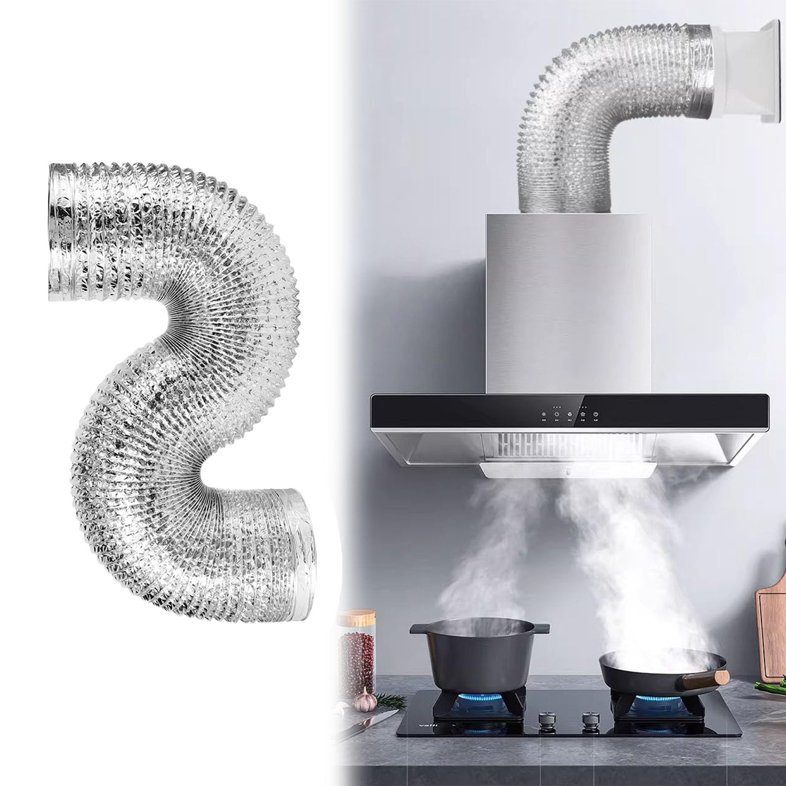 Vibeo Tubo Cappa Condotto Flessibile per Cappa Aspirante da Cucina, Tubo Flessibile per Asciugatrice da 8, 10, 12 cm, Tubo di Condotto in Alluminio per HVAC(120mm(4.7in),L 150cm(4.9ft))