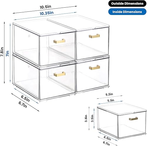 Miniatura 2 de Paquete de 4 cubos de almacenamiento de plástico, organizador de maquillaje acrílico para baño con asa, cajones de almacenamiento apilables pequeños