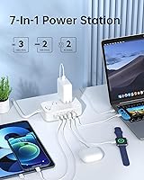 Vista 2 de USB Charging Station for Multiple Devices PD 65W Power Strip Surge Protection 1200J, 5FT Flat Extension Cord Desktop USB Charging Hub for