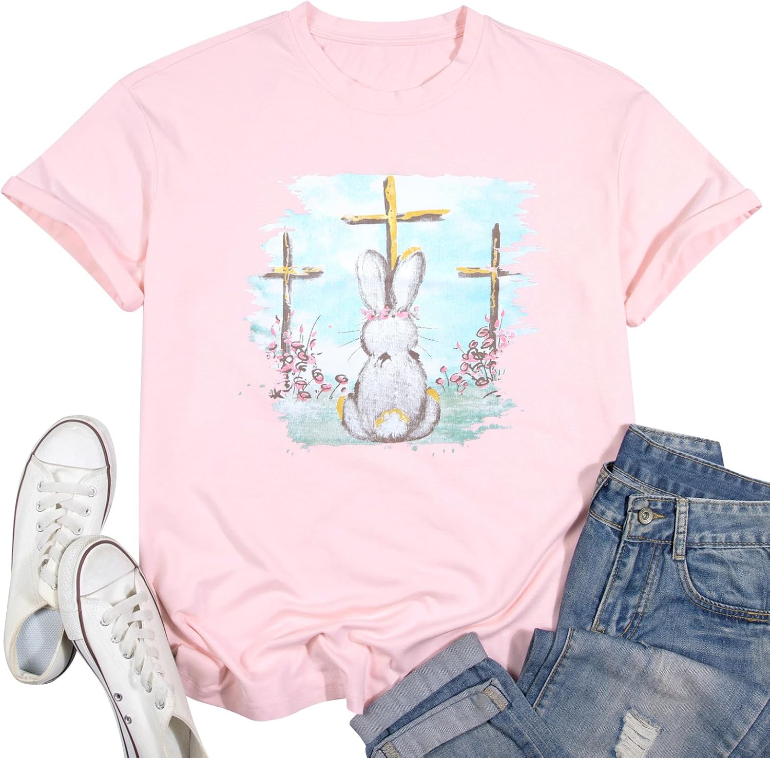 Easter Shirts for Women Rabbit Bunny Eggs T Shirt Happy Easter Day Graphic Short Sleeve Tee Tops - Image 6