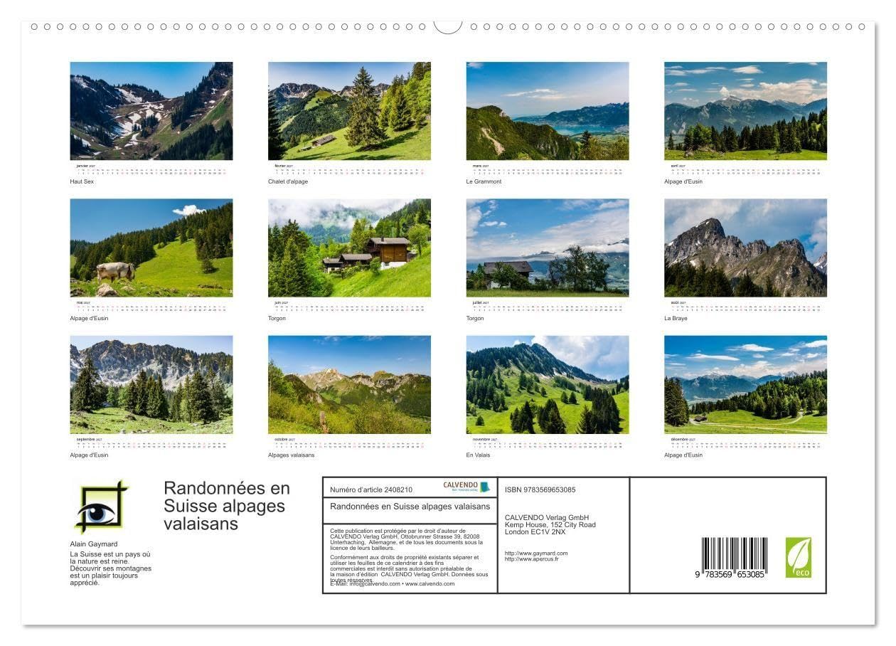 Randonnées en Suisse alpages valaisans (Calendrier mural haut de gamme 2027 DIN A2 vertical), CALVENDO calendrier mensuel: Paysages bucoliques de la montagne suisse