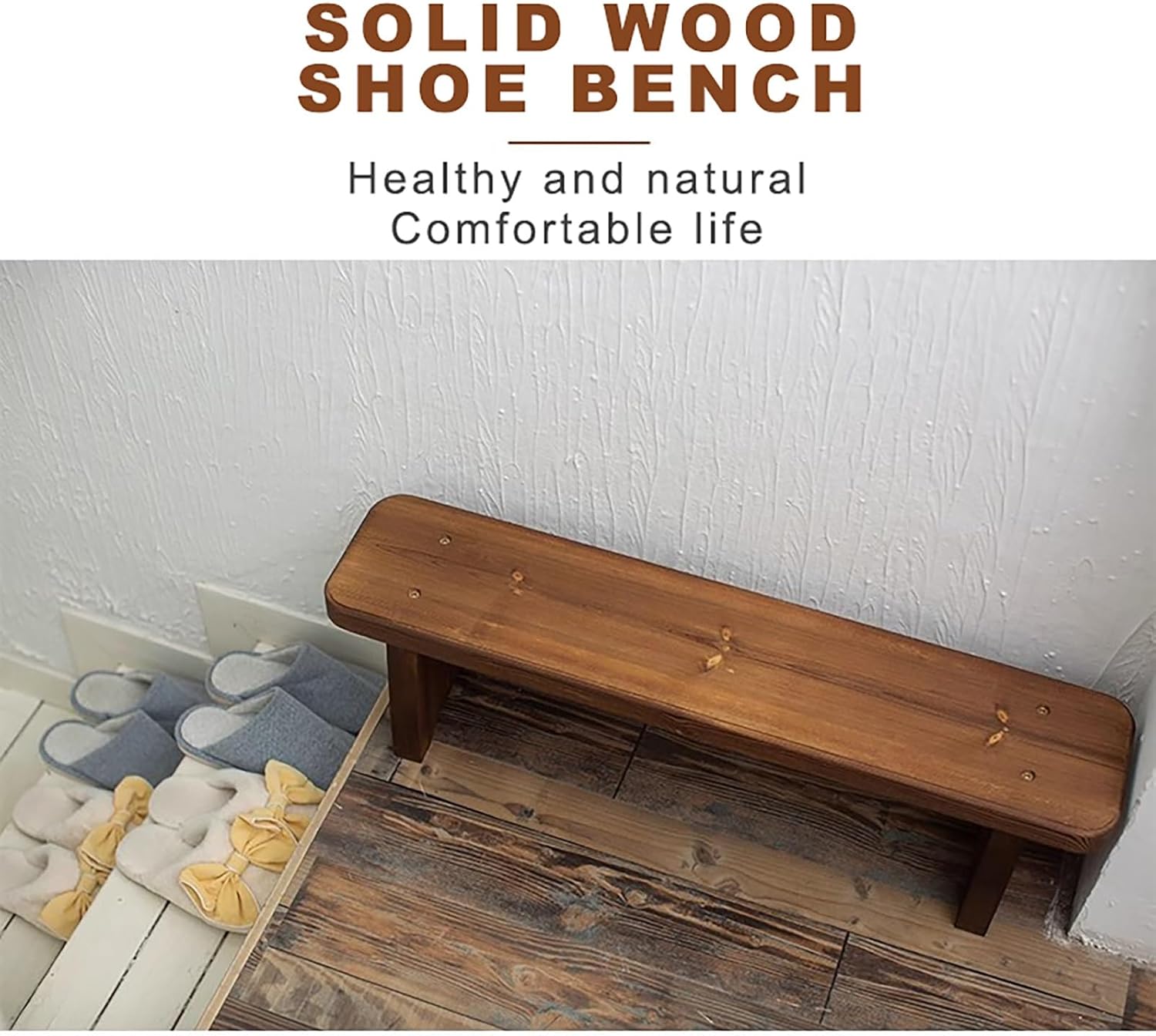 Solid Wood Entryway Bench,Indoor Kitchen Table Bench,2-Seater Modern Entry Stool,for Dining Rooms Living Areas Hallways.(23.6x7.9x9.8in)