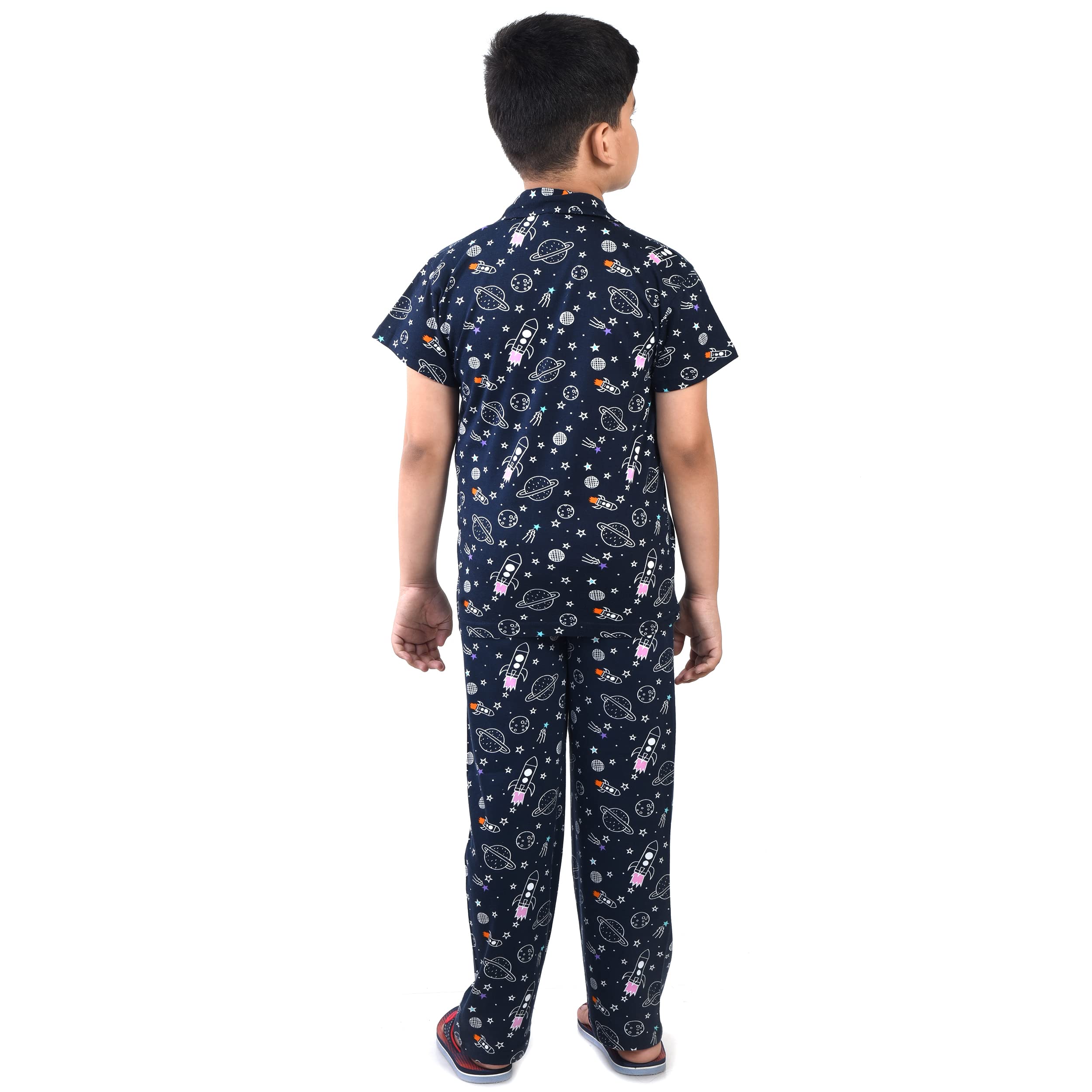Clothe Funn Unisex Boy's Cotton Printed Pajama Set/Night Suit (Bns-001_Navy Blue_7 Years-8 Years) 3