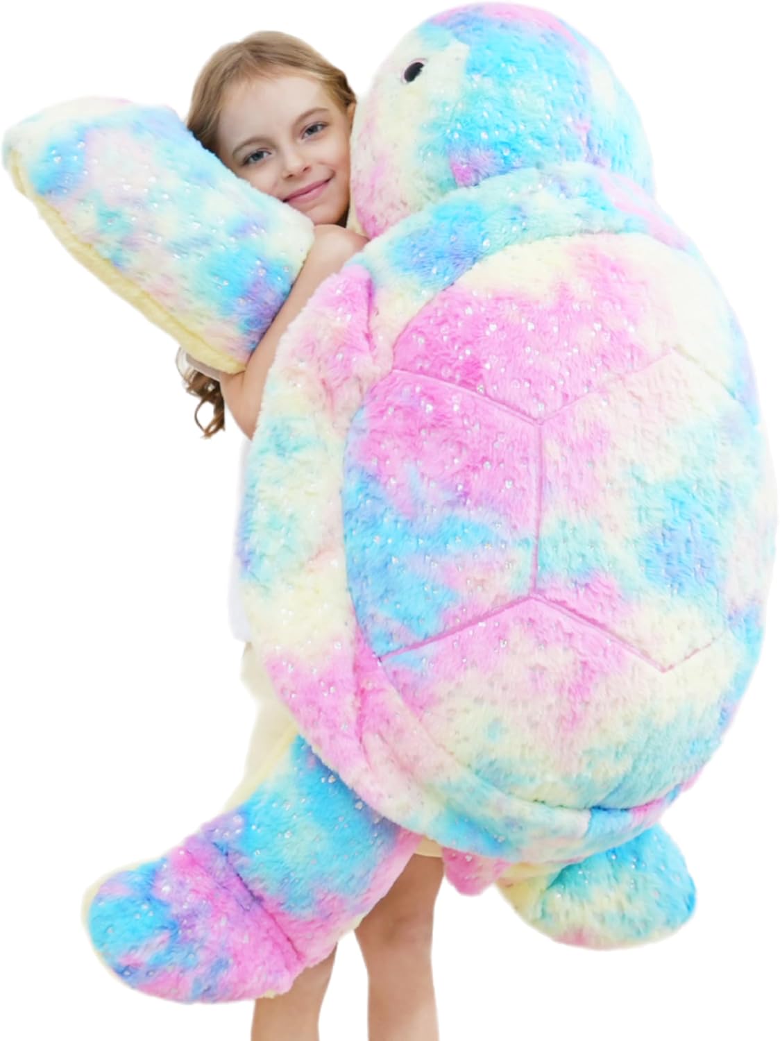Giant Sea Turtle Stuffed Animal, Large Stuffed Sea Turtle Plush Pillow, Soft Jumbo Plush Toys, Gift for Kids, Girls, Boys on Christmas, Birthday, Valentine's Day (39in, Rainbow)