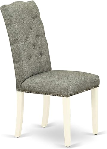 Miniatura 13 de East West Furniture ELP6T35 Elsa Parson - Juego de 2 sillas acolchadas de tela de lino con ribete de clavos y botones copetudos, color negro Alambre