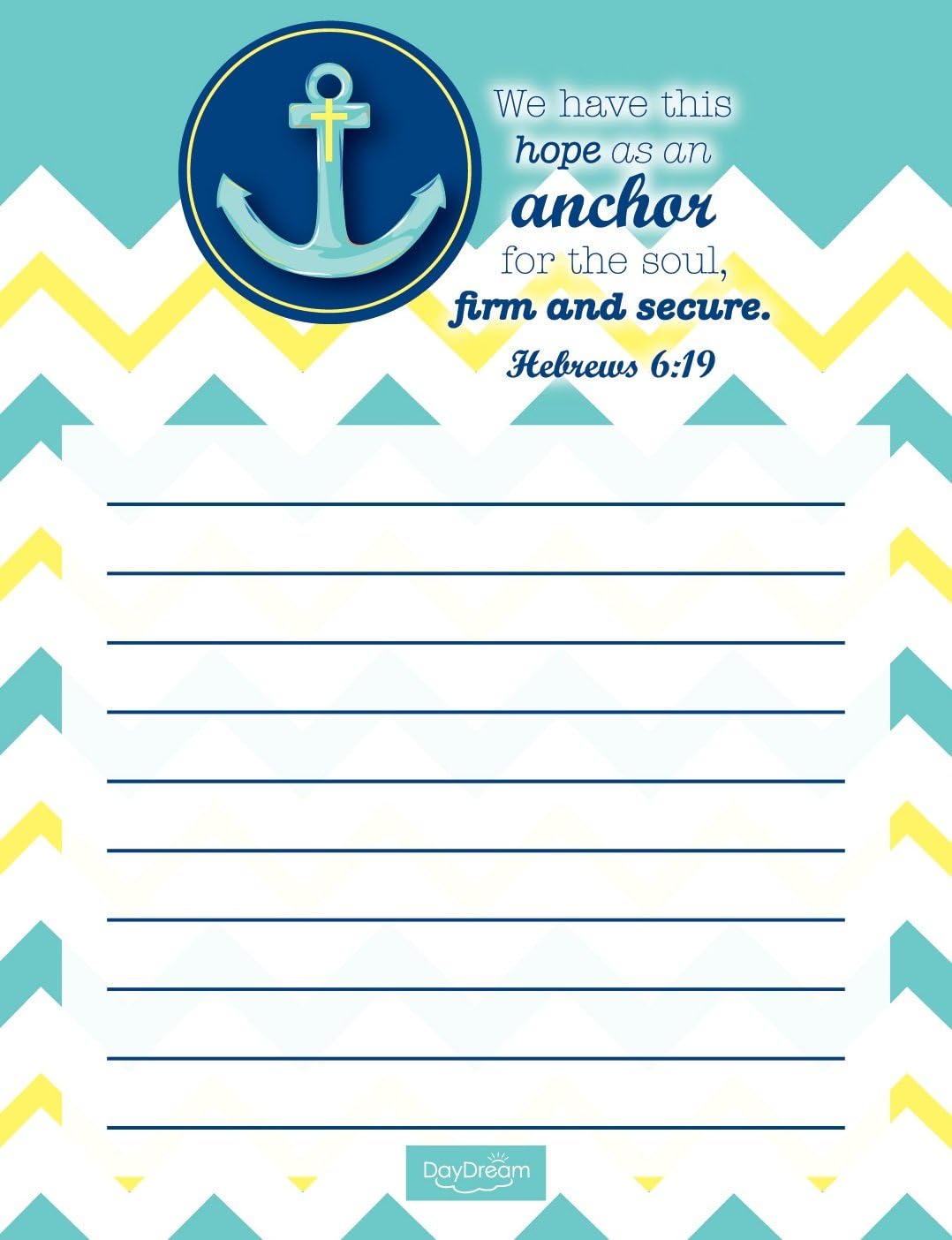 Canopy Street Anchor And Chevron Inspirational Notepad/Hebrews 6:19 Bible Verse / 4 Religious Notepads