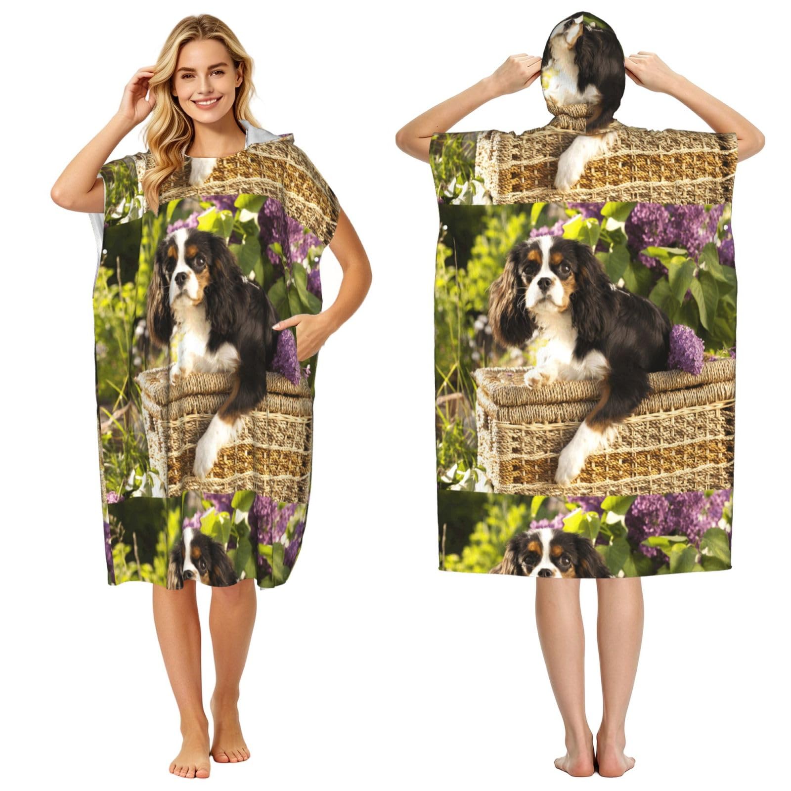 Poadnly Cavalier King Charles Spaniel, Adult Hooded Beach Towel 90 x 110 cm,Changing Bath Robe, Surf Poncho Towel For Women Men