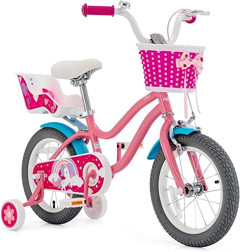 Miniatura 24 de BABY JOY Bicicleta para niños de 12, 14, 16, 18, 20 pulgadas, con ruedas de entrenamiento desmontables o soporte, cesta de almacenamiento, asiento